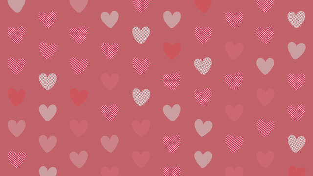 Multicolored Heart pattern background. Valentine Wallpaper with Pink, Striped and Polka Dot love hearts.