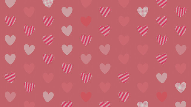 Multicolored Heart pattern background. Valentine Wallpaper with Pink, Striped and Polka Dot love hearts.