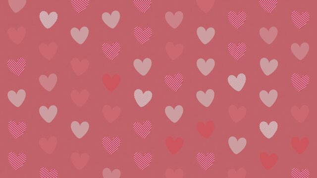 Multicolored Heart pattern background. Valentine Wallpaper with Pink, Striped and Polka Dot love hearts.