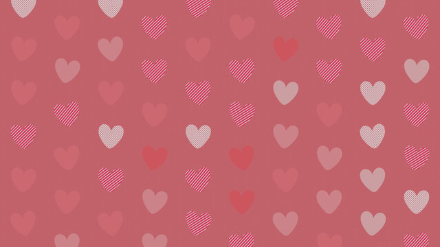 Multicolored Heart pattern background. Valentine Wallpaper with Pink, Striped and Polka Dot love hearts.