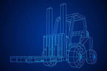 Forklift Loader lift truck with cargo pallet for warehouse.