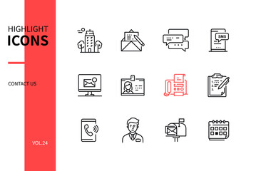 Contact us - line design style icons set
