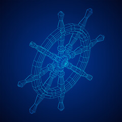 Ship steering wheel. Marine rudder