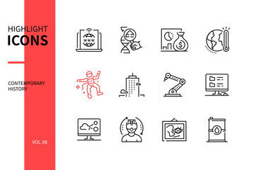 Contemporary history - modern line design style icons set