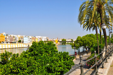 Seville cityscape and Guadalquivir river, Spain