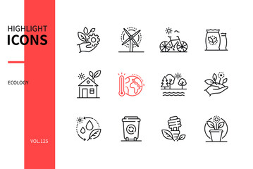 Ecology concept - line design style icons set