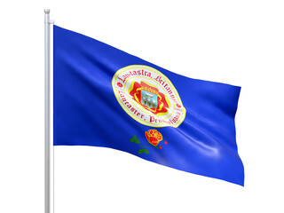 Aberdeen (city in Washington state) flag waving on white background, close up, isolated. 3D render