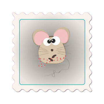 A postcard with a mouse. Illustration of a mouse with beads. A picture for decorating a room, notebook, packaging or poster.