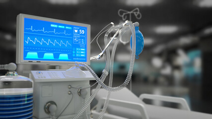 ICU medical ventilator in hospital, cg medical 3d illustration