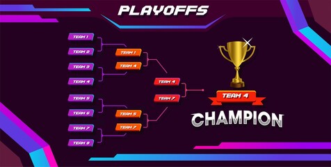 modern sport game tournament championship contest stage bracket board vector with gold champion trophy prize icon illustration background in tech theme style layout. © Ramosh Artworks