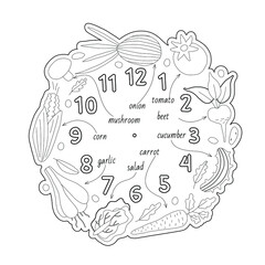 Coloring black and white. Watch for engraving. Vegetables.