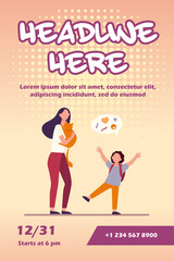 Mom giving red cat to joyful son. Red haired boy, speech bubble, pet adoption flat vector illustration. Animal care, childhood, family concept for banner, website design or landing web page