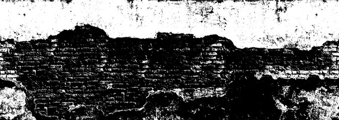 Aged scratched chipped front of fence for 3D dark design. Cracked uneven flaked rot wall of an old castle grunge loft. Brushed peeling dirty ruined exposed stucco on shabby medieval scary street city