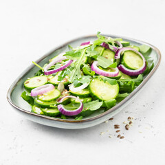 Spring refreshing cucumber onion salad. Space for text.