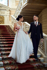 bride and groom in wedding dress