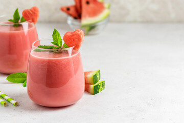 Watermelon coconut smoothie. Space for text.