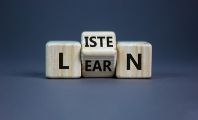 Listen and learn symbol. Turned a wooden cube and changed the word 'listen' to 'learn'. Beautiful...
