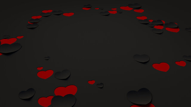 Paper Heart background. Black and Red Valentine's day Wallpaper with cut-out love hearts. 3D Render 