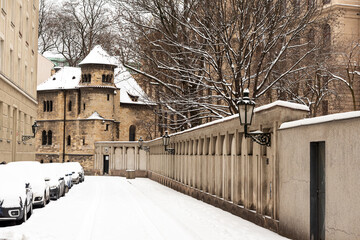 Prague in winter time, New ceremonial hall at the Old Jewish Cemetery in Prague