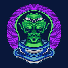alien with costume astronaut on space vector illustration