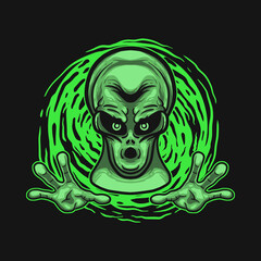 alien catching pose vector illustration on dark background