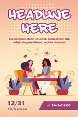 Female friends talking over cup of tea. Holding hand, giving comfort, coffee shop flat vector illustration. Communication, friendship concept for banner, website design or landing web page