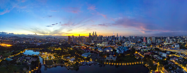 Panoramic view of Kuala Lumpur, Malaysia during sunrise