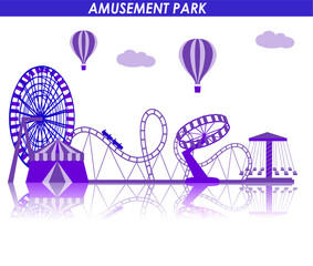 Amusement Park in flat colorful vector style.