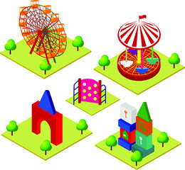 Fototapeta na wymiar Amusement Park in flat colorful vector style.