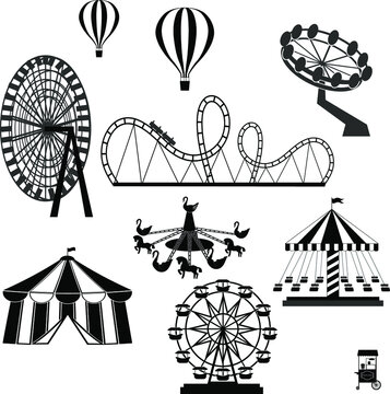 Amusement Park in flat colorful vector style.