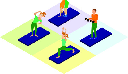 Fitness activities supplements and exercises for men and women isometric icons collection abstract isolated vector illustration