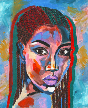 Black lives matter. African woman  portrait pop art style picture. African woman painting. Hand drawn african woman in street style oil on canvas