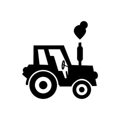 Vector black tractor icon on a white background, silhouette