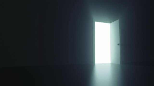 3D animation - Dark room with a door opening to let in light