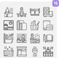 Simple set of sauna related lineal icons.