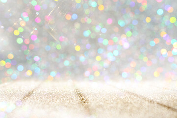 background of abstract gold and silver glitter lights. defocused