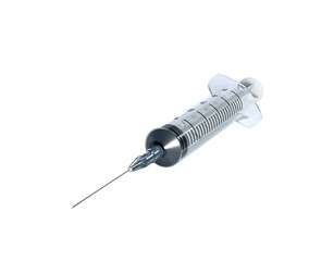 Realistic medical disposable syringe with needle isolated on the white background. 3d illustration