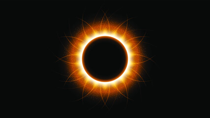 Naklejka premium Sun Eclipse Orange Fire Dark Background Vector Moon Design Style Space Science Glow Light