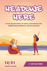 Female friends meeting outdoors and waving hello. Woman holding little dog in arms flat vector illustration. Friendship, pet care concept for banner, website design or landing web page