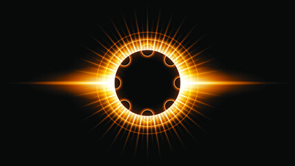 Sun Eclipse Orange Fire Dark Background Vector Moon Design Style Space Science Glow Light