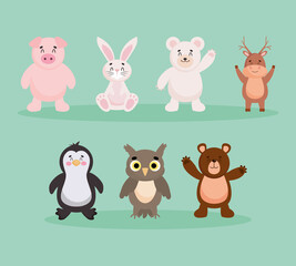 cartoon cute animals icon set, colorful design