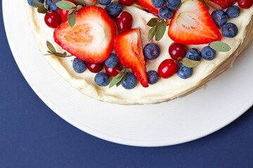 very tasty strawberry cake on a plate