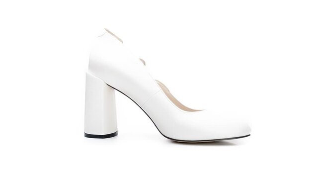 women's white shoe with a heel on a solid background, photo 360 or 3D