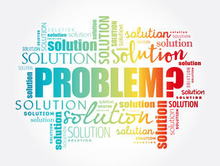 Problem and solution word cloud collage, business concept background