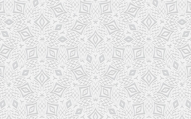 Ethnic geometric convex white background from a 3d pattern for presentations, wallpapers, websites, business cards.