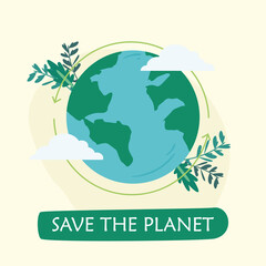 Save the planet word with leaves vector design