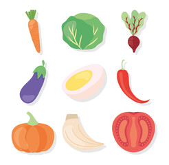vegetables and healthy icon set, colorful design