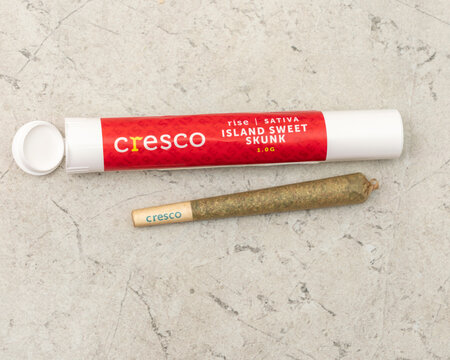 A pre-rolled medical marijuana joint and its packaging