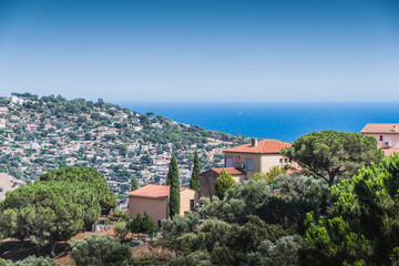View of the sea from Bormes-les-Mimosas typical village in the south of France