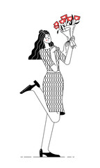 Happy woman got many likes in social media vector illustration